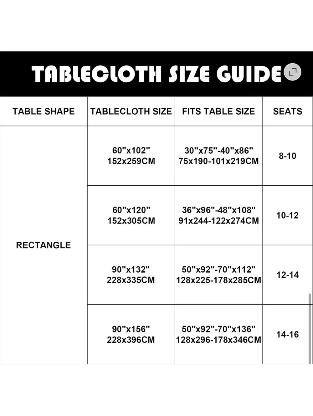 White Rectangle Polyester Tablecloth 60x102 Inches Fits 8-10